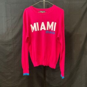 Metric Knits Miami Beach Sweater Pink XL Crewneck Long Sleeve Sun Graphic